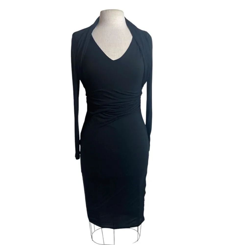 Elegant Black Dress M Venus Black long sleeve body con